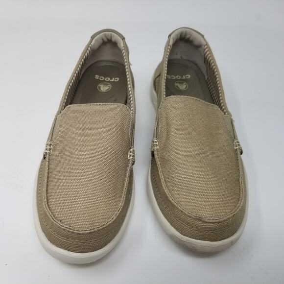 CROCS Women's Walu Canvas Loafer Size 7 Khaki/Stucco 14391 Comfort slip on Shoes - Picture 3 of 11